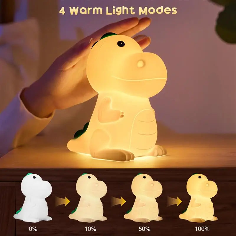 Adjustable brightness features for the dinosaur night light to showcase it's warm glow.